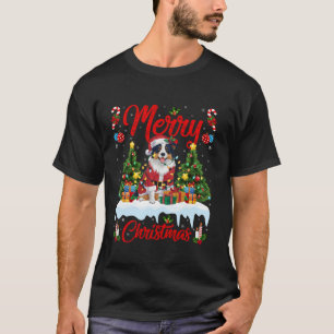 Kerstboom Verlichting Santa Border Collie Dog Kers T-shirt