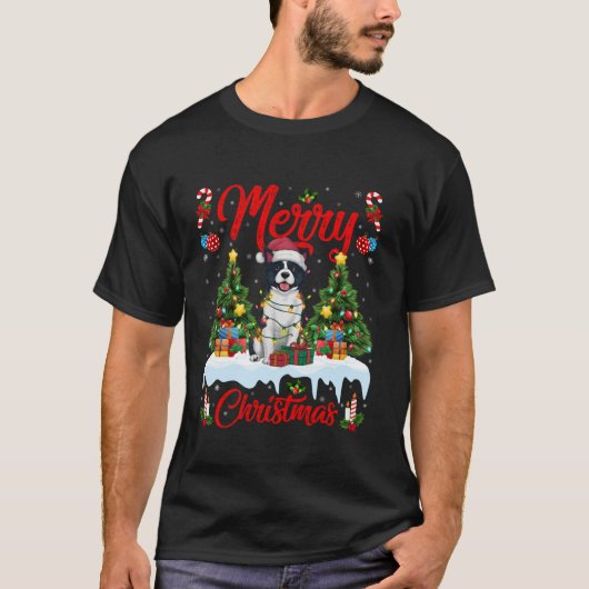 Kerstboom Verlichting Santa Hat Amerikaanse Akita  T-shirt (Voorkant)