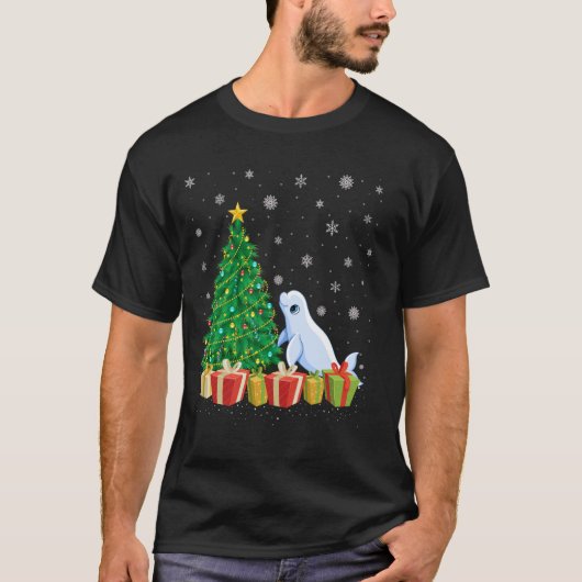 Kerstboom Verlichting Santa Hat Beluga Walvis Kers T-shirt (Voorkant)