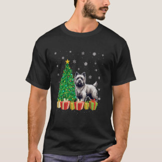 Kerstboom Verlichting Santa Hat Cairn Terrier Hond T-shirt