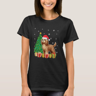 Kerstboom Verlichting Santa Hat Cockapoo Dog Kerst T-shirt
