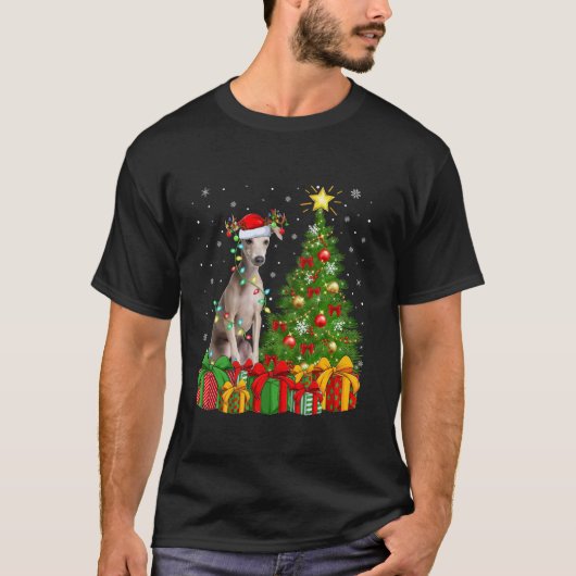 Kerstboom Verlichting Santa Hat Italiaanse Windhon T-shirt (Voorkant)