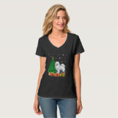 Kerstboom Verlichting Santa Hat Samoyed Dog Kerstm T-shirt (Voorkant volledig)