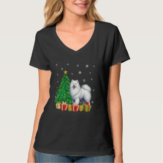 Kerstboom Verlichting Santa Hat Samoyed Dog Kerstm T-shirt