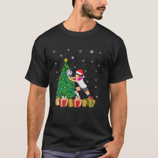 Kerstboom Verlichting Santa Hat Volleybal Speler C T-shirt