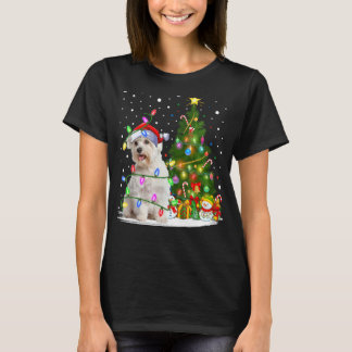 Kerstboom Verlichting Santa Maltese hond Kerstmis T-shirt