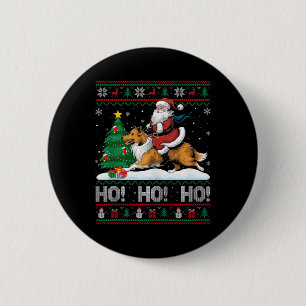 Kerstboom Verlichting Santa Riding Collie Dog Kers Ronde Button 5,7 Cm