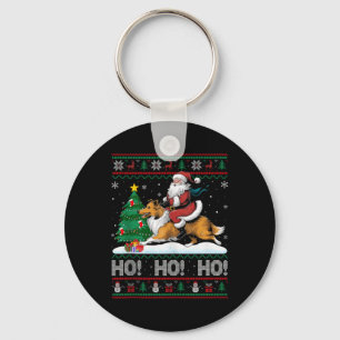Kerstboom Verlichting Santa Riding Collie Dog Kers Sleutelhanger