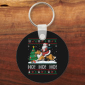 Kerstboom Verlichting Santa Riding Collie Dog Kers Sleutelhanger (Voorkant)