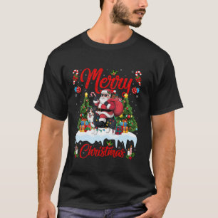Kerstboom Verlichting Santa Riding Collie Dog Kers T-shirt