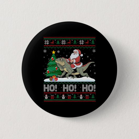 Kerstboom Verlichting Santa Riding Iguana Kerstmis Ronde Button 5,7 Cm (Voorkant)