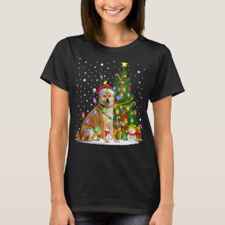 Kerstboom verlichting Santa Shiba Inu Hond Kerstmi T-shirt