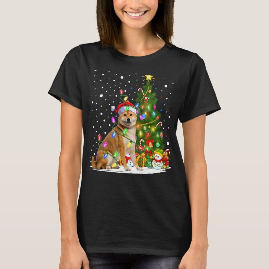Kerstboom verlichting Santa Shiba Inu Hond Kerstmi T-shirt (Voorkant)