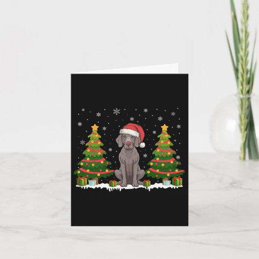 Kerstboom Verlichting Weimaraner Hond Kerstman Hoe Kaart (Voorkant)