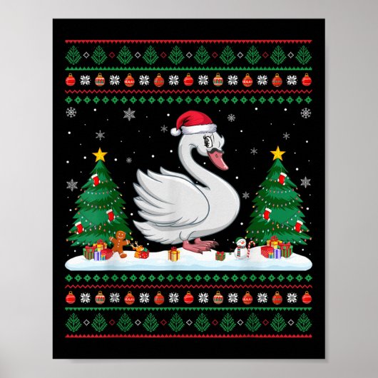 Kerstboom Verlichting Zwanen Santa Ugly Xmas Sweat Poster (Voorkant)