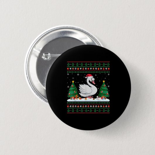 Kerstboom Verlichting Zwanen Santa Ugly Xmas Sweat Ronde Button 5,7 Cm (Voorkant /achterkant)