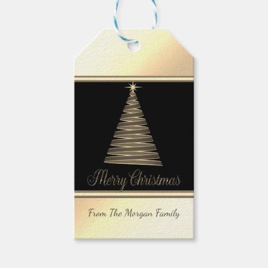 Kerstboom versierd, Goud - Gepersonaliseerd Cadeaulabel (Voorkant)