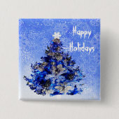 Kerstboom versierd in blauw vierkante button 5,1 cm (Voorkant)