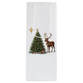 Kerstboom versierd met een rendier en cadeaus wijn cadeautas