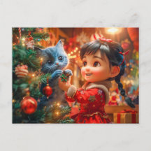 Kerstboom versieren met kat