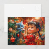 Kerstboom versieren met kat feestdagenkaart (Voorkant / Achterkant)