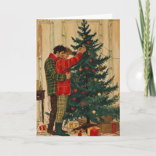 Kerstboom Versieren Omhelzing Kaart (Voorkant)