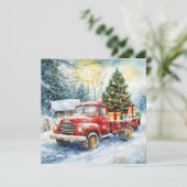 Kerstboom Vervoerende Vrachtwagen Feestdagenkaart (Staand voorkant)