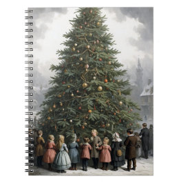 Kerstboom verzamelen in een oud dorp notitieboek