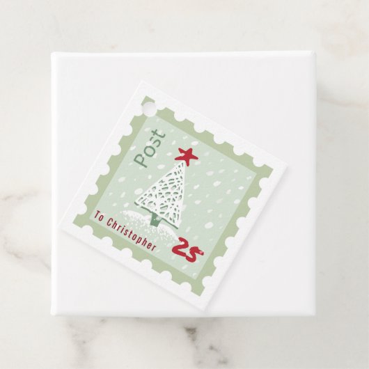 Kerstboom Verzendstempel Monogram naam Square Bedankjes Labels (In situ)