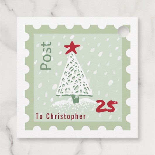 Kerstboom Verzendstempel Monogram naam Square Bedankjes Labels (Achterkant)