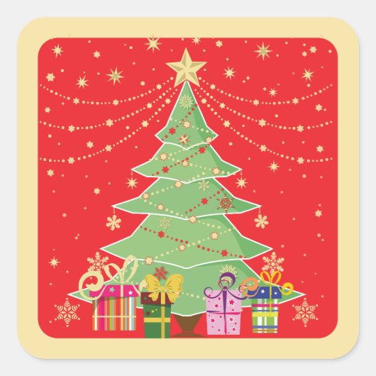 kerstboom vierkante sticker (Voorkant)