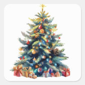 kerstboom vierkante sticker (Voorkant)