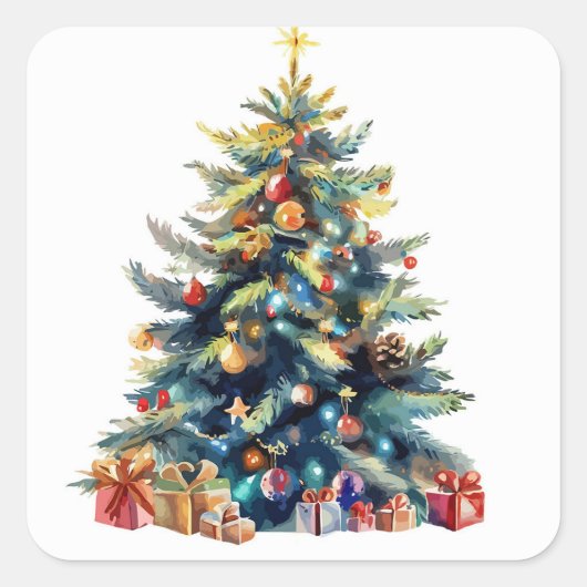 kerstboom vierkante sticker (Voorkant)