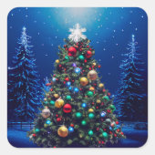 kerstboom vierkante sticker (Voorkant)