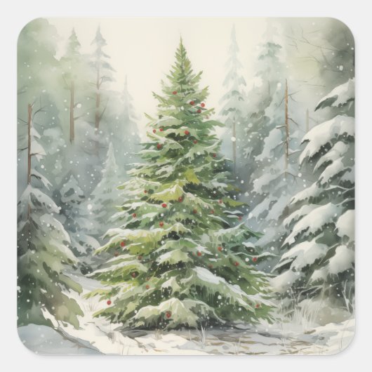 Kerstboom Vierkante Sticker (Voorkant)