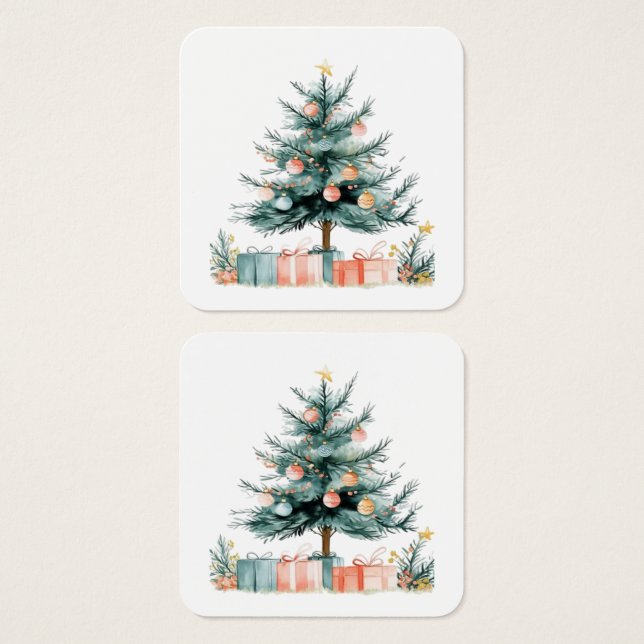 Kerstboom  vierkante visitekaartjes (Voorkant /achterkant)