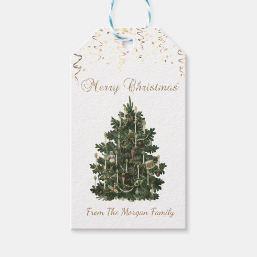 Kerstboom Vintage, Confetti Cadeautags Cadeaulabel (Voorkant)
