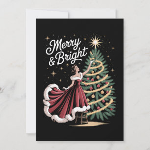 Kerstboom Vintage Dames Kerstmis Merry And Bright Kaart