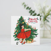 Kerstboom vintage kunst kaart (Staand voorkant)