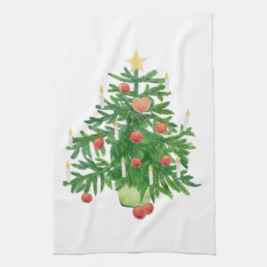Kerstboom Vintage met een Ster Wit Theedoek (Verticaal)