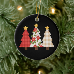 Kerstboom Vintage Patchwork Lieve Feestdag Keramisch Ornament