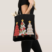 Kerstboom Vintage Patchwork Lieve Feestdag Tote Bag (Dichtbij)