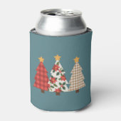 Kerstboom Vintage Patchwork Rood Geruit Vakantie Blikjeskoeler (Blikje Voorkant)