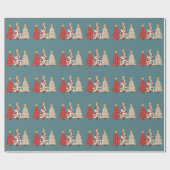 Kerstboom Vintage Patchwork Rood Geruit Vakantie Cadeaupapier (Vlak)