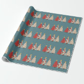 Kerstboom Vintage Patchwork Rood Geruit Vakantie Cadeaupapier (Uitgerold)