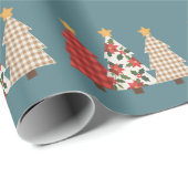 Kerstboom Vintage Patchwork Rood Geruit Vakantie Cadeaupapier (Rol Hoek)