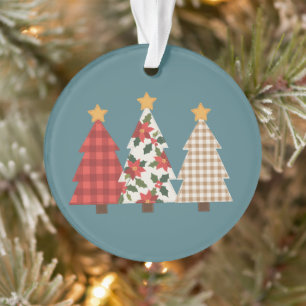 Kerstboom Vintage Patchwork Rood Geruit Vakantie Ornament