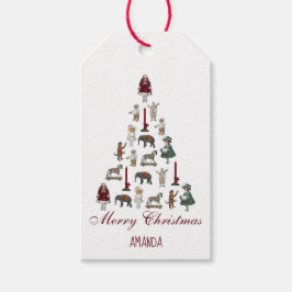 Kerstboom Vintage Speelgoed Rood Calligrafie Cadea Cadeaulabel