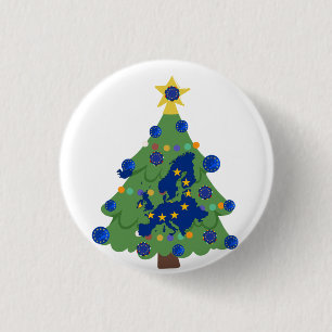 Kerstboom - Vlag van de Europese Unie EU Euro - Ronde Button 3,2 Cm