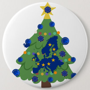 Kerstboom - Vlag van de Europese Unie EU Euro Ronde Button 6,0 Cm